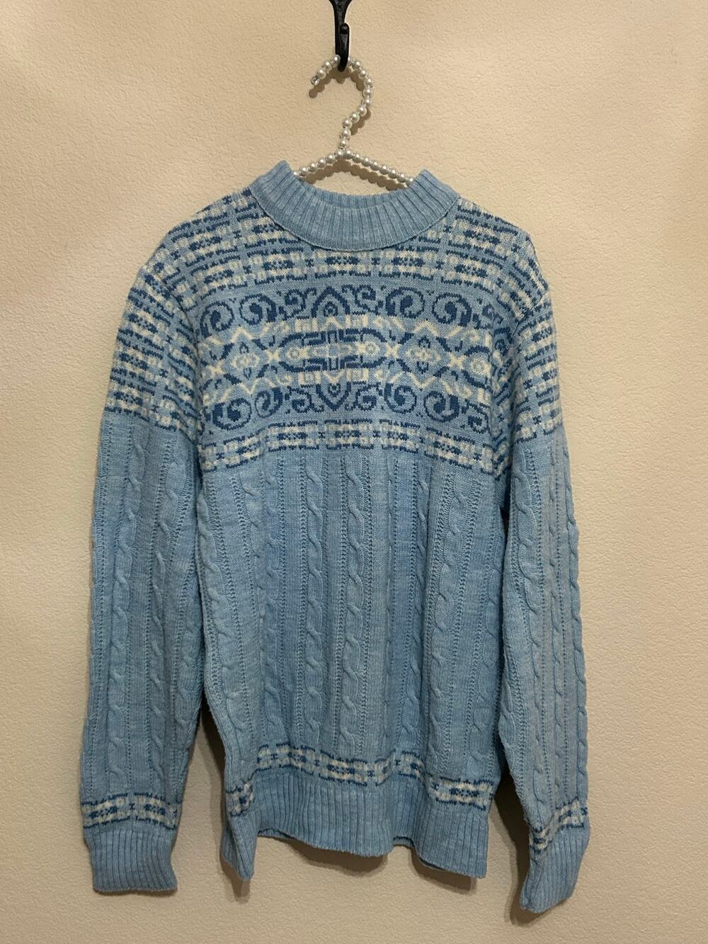 Vintage 1980's Jantzen Sweater Blue Knit Jumper Winter Pullover Made in USA